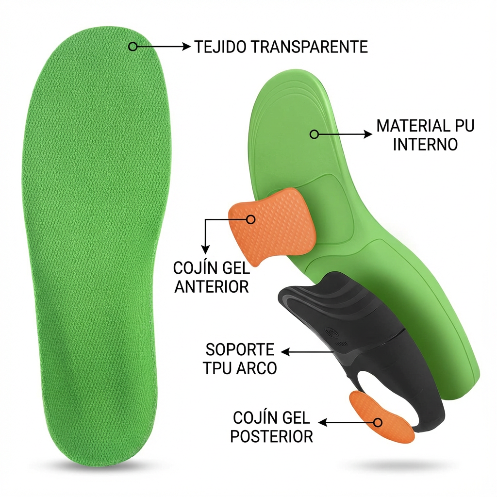 Plantillas deportivas transpirables color verde con soporte de arco