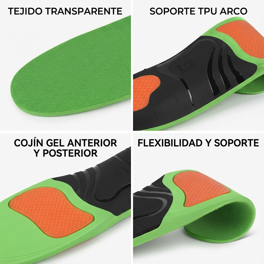 Plantillas deportivas transpirables color verde con soporte de arco