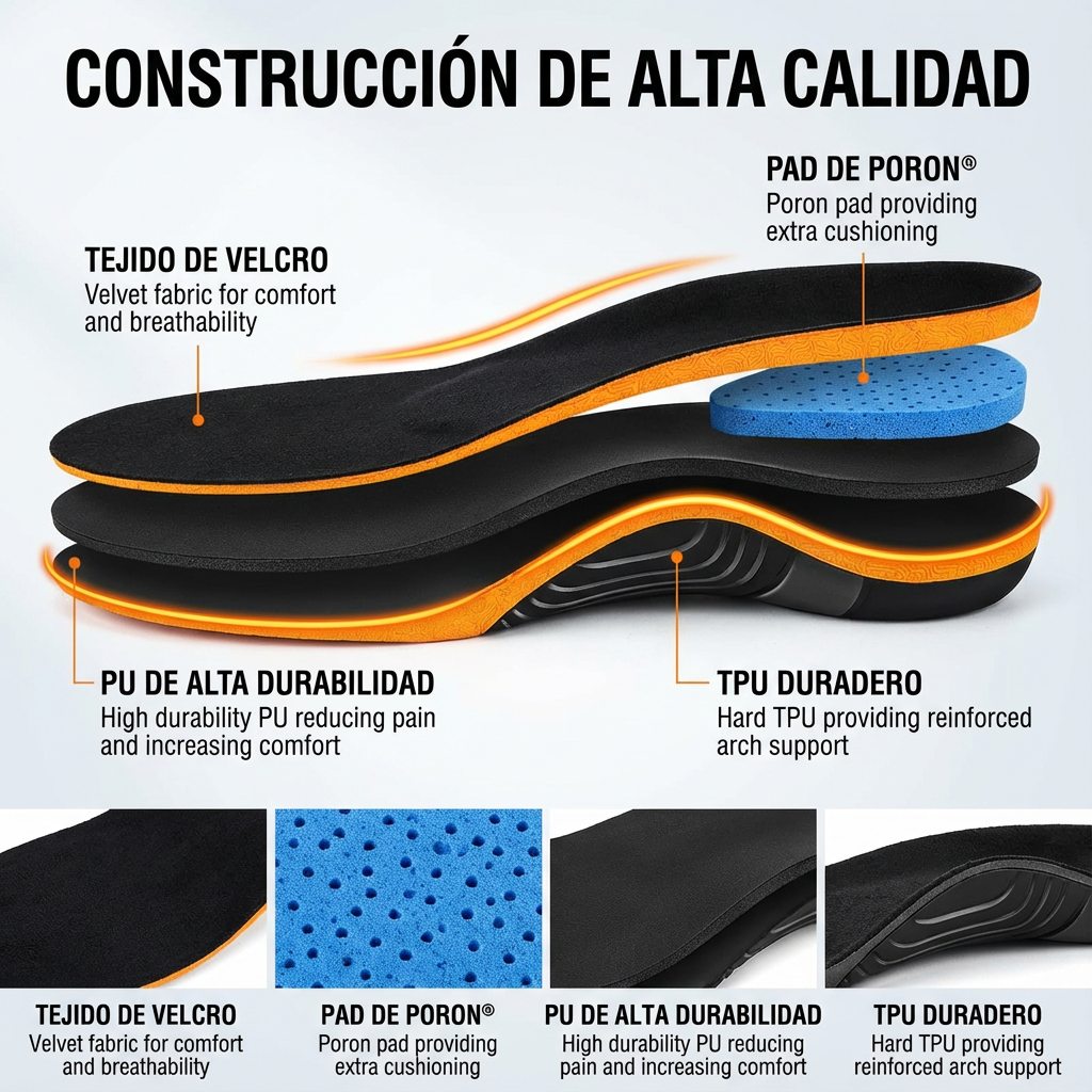 Plantillas ortopédicas para botas de trabajo con soporte de arco naranja