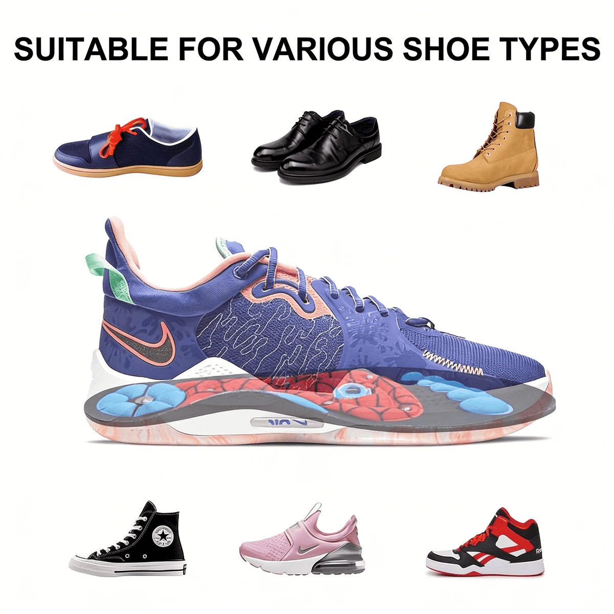 Apta para varios tipos de calzado: zapatillas, zapatos de vestir, botas y calzado deportivo